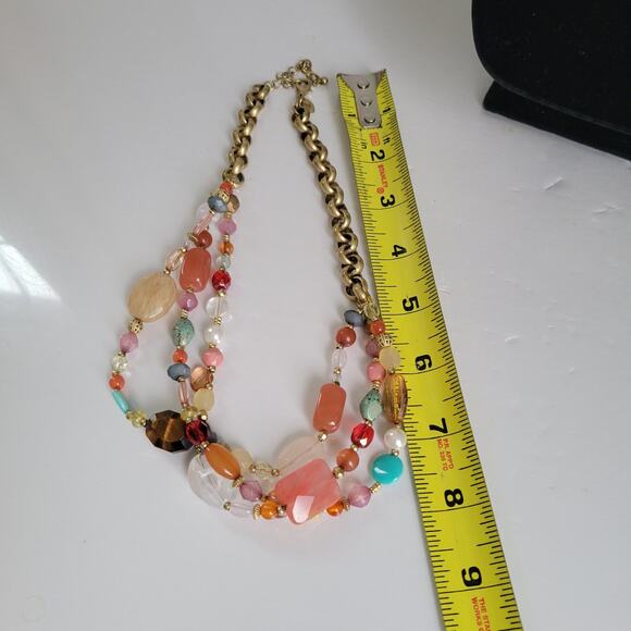 Lia Sophia Mandalay Bay Necklace Gold Tone Tiger Eye Quartz Stones Gems Layered - Picture 9 of 9